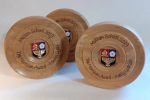Handmade wooden school trophy