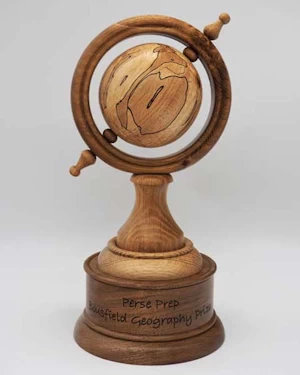 Handmade wooden geography trophy