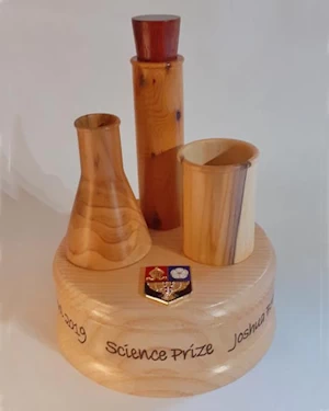 Handmade wooden science trophy